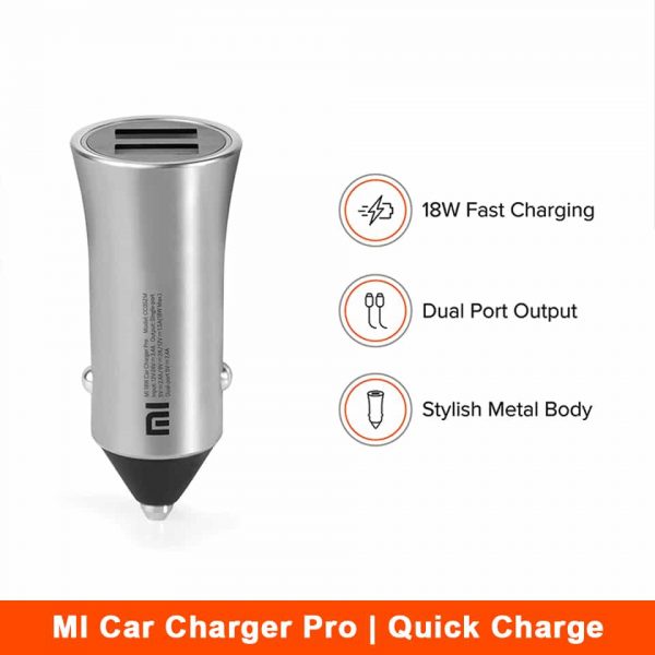 XIAOMI Mi Car Charger Pro 18W Dual USB Port Quick Charge with LED Light Tips is Available Now in Nepal